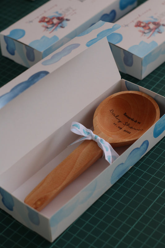 Recuerdo de Baby Shower Caja con Cuchara de Madera