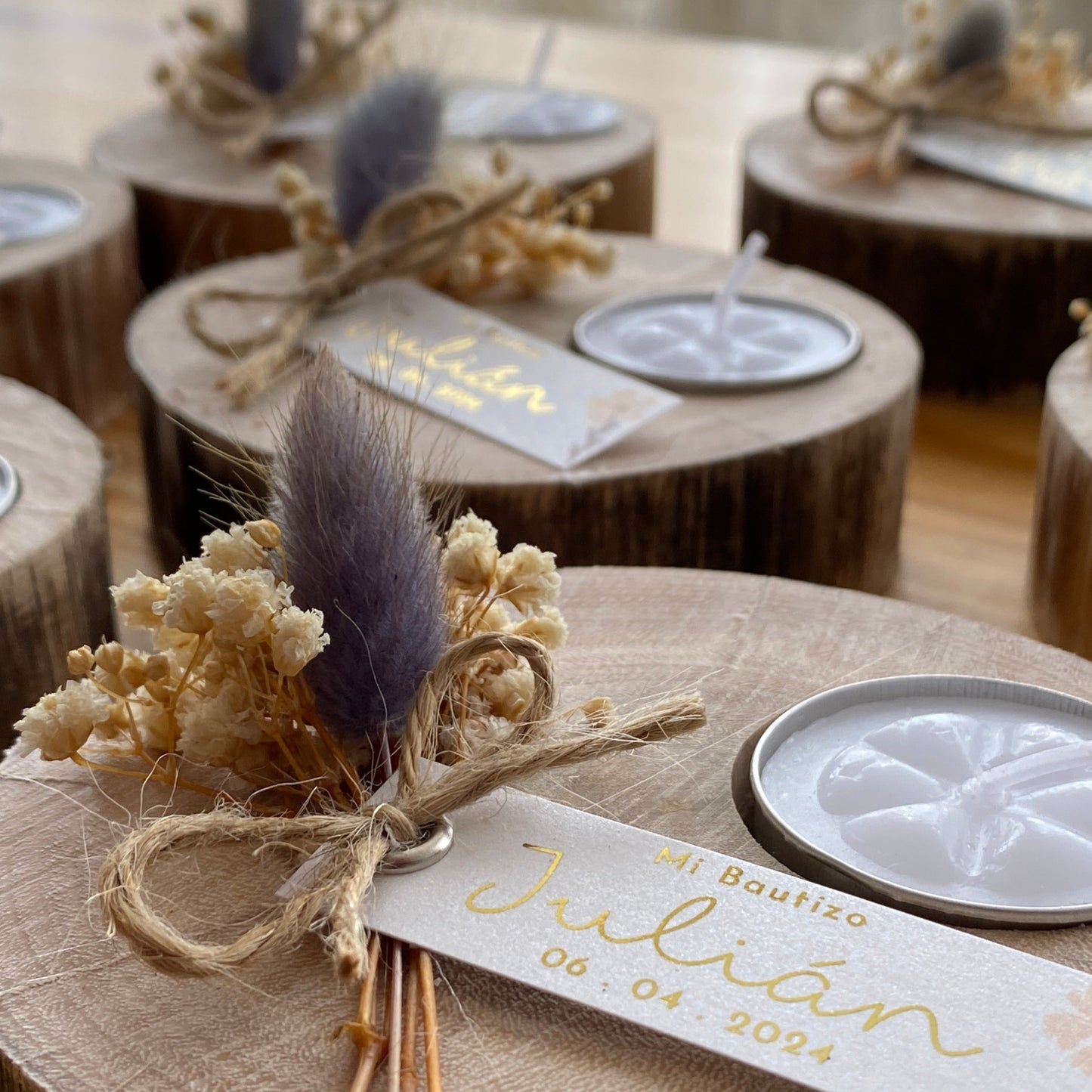 Recuerdo Vela en Tronco de Madera Boda