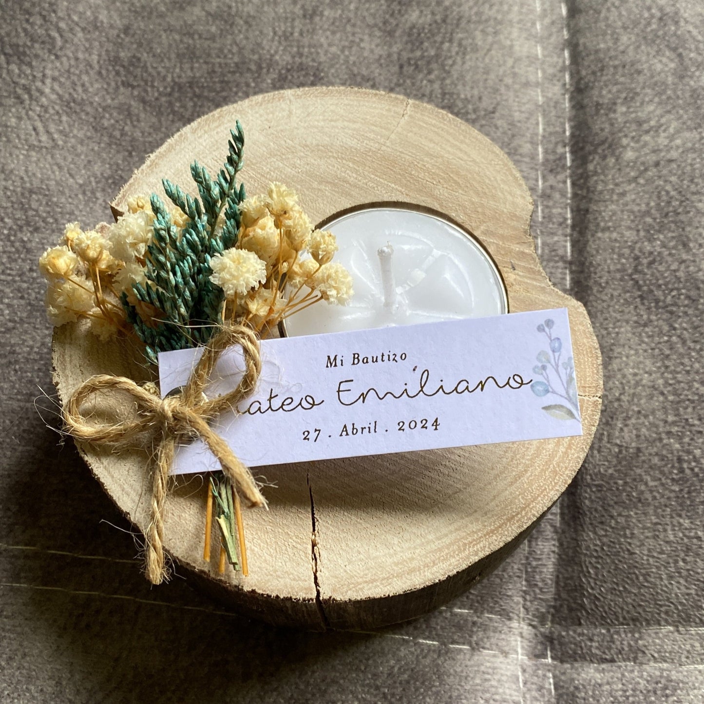 Recuerdo Vela en Tronco de Madera Boda