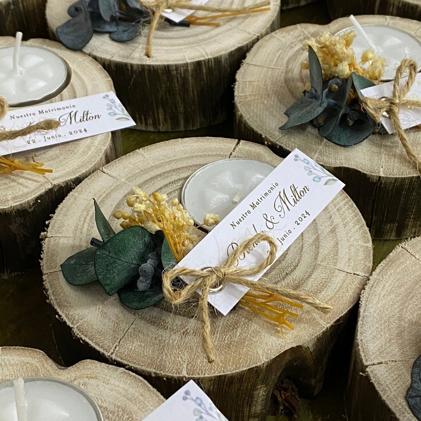 Recuerdo Vela en Tronco de Madera Boda
