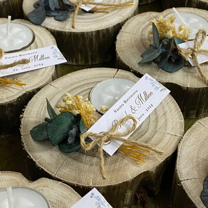 Recuerdo de boda Vela en Tronco de Madera