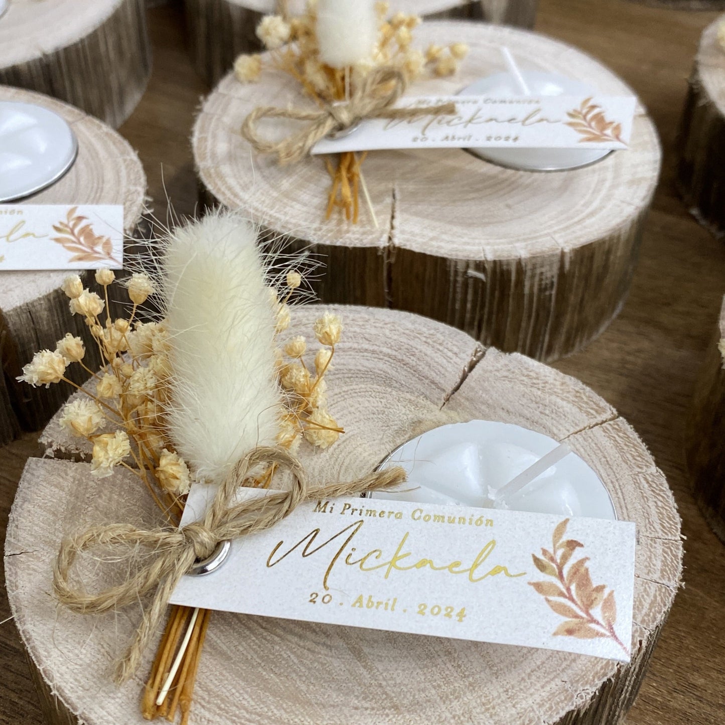 Recuerdo Vela en Tronco de Madera Boda