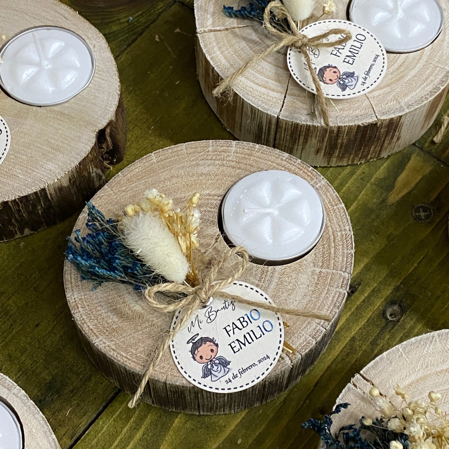 Recuerdo Vela en Tronco de Madera Boda