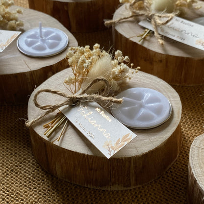 Recuerdo de boda Vela en Tronco de Madera