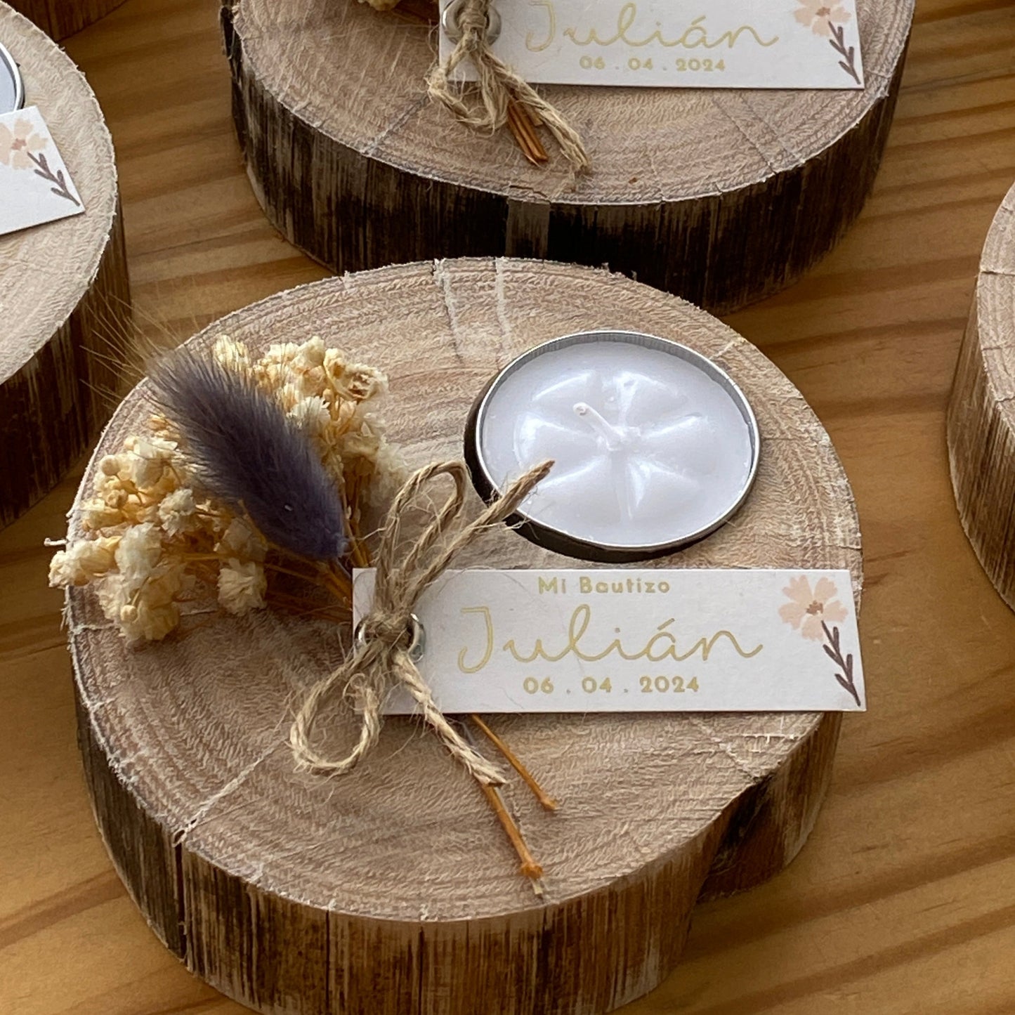 Recuerdo Vela en Tronco de Madera Boda