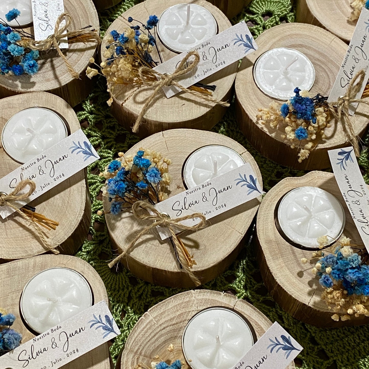 Recuerdo Vela en Tronco de Madera Boda