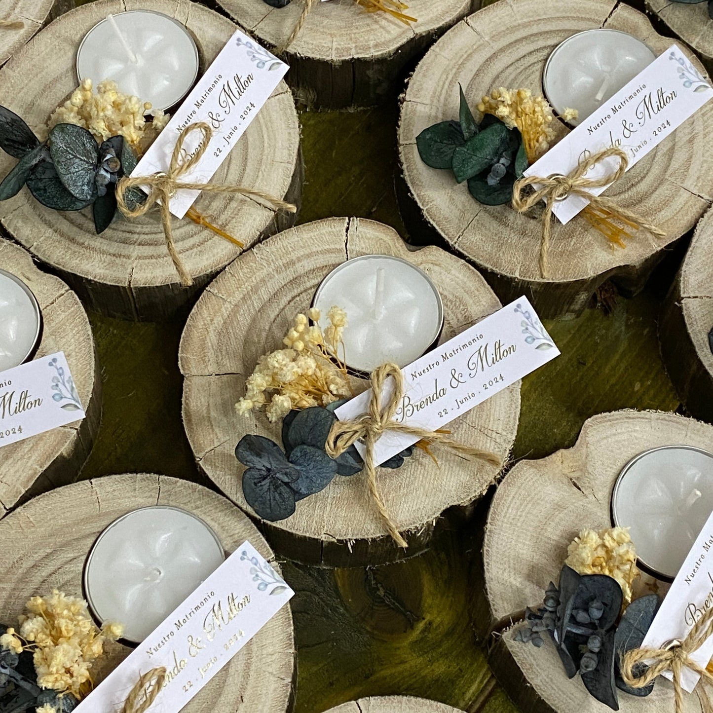 Recuerdo Vela en Tronco de Madera Boda