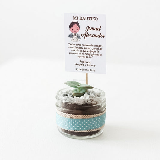 Recuerdo de Bautizo Maceta de Vidrio