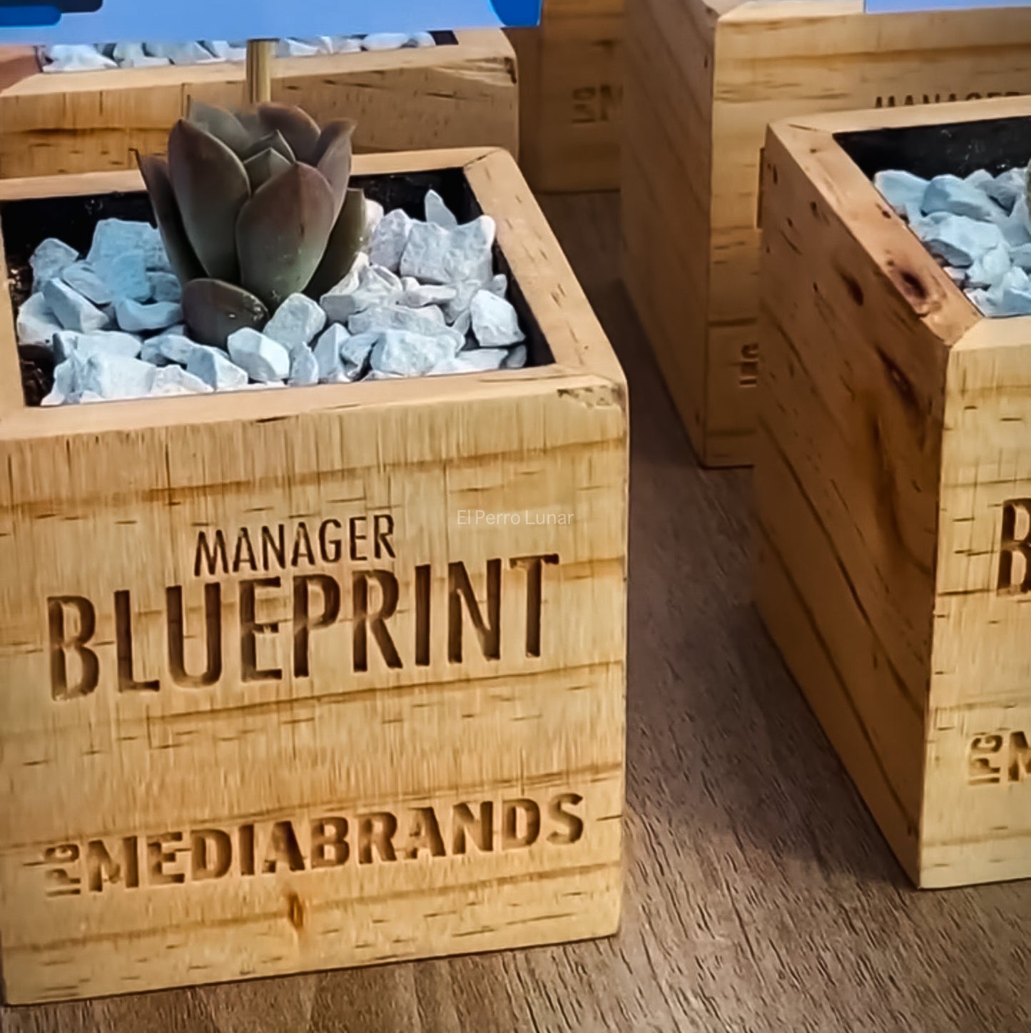 Recuerdo Corporativo Maceta de Madera Tallada