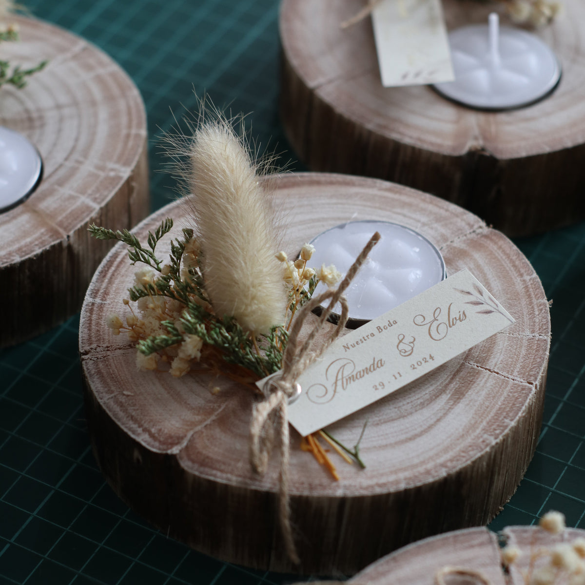 Recuerdo de Boda Vela en Tronco de Madera